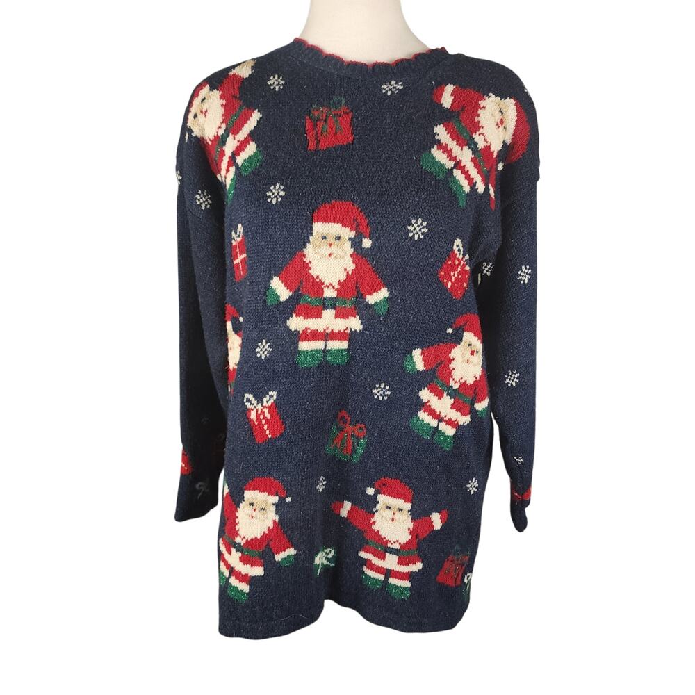 VTG Nutcracker Ugley Festive Christmas Sweater Navy Blue Santa Themed Sized M